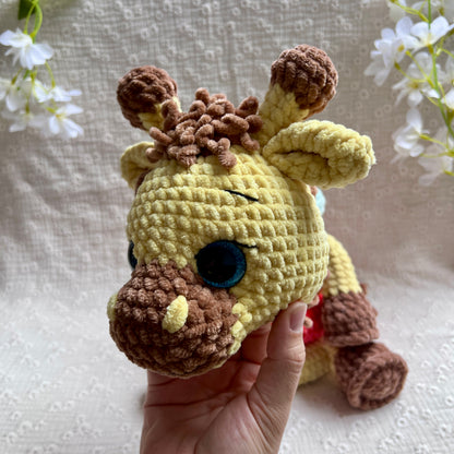 Jouet girafe sensoriel pour bébé jaune, orange, rouge, marron