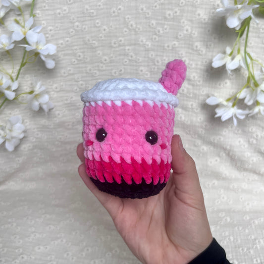 Peluche bubble tea en crochet - Thé noir - Matcha - Fraise