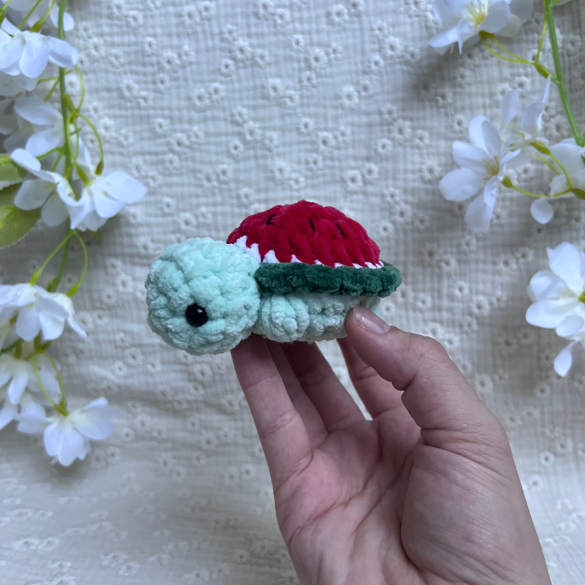 Peluche tortue fruit pastèque rouge et verte