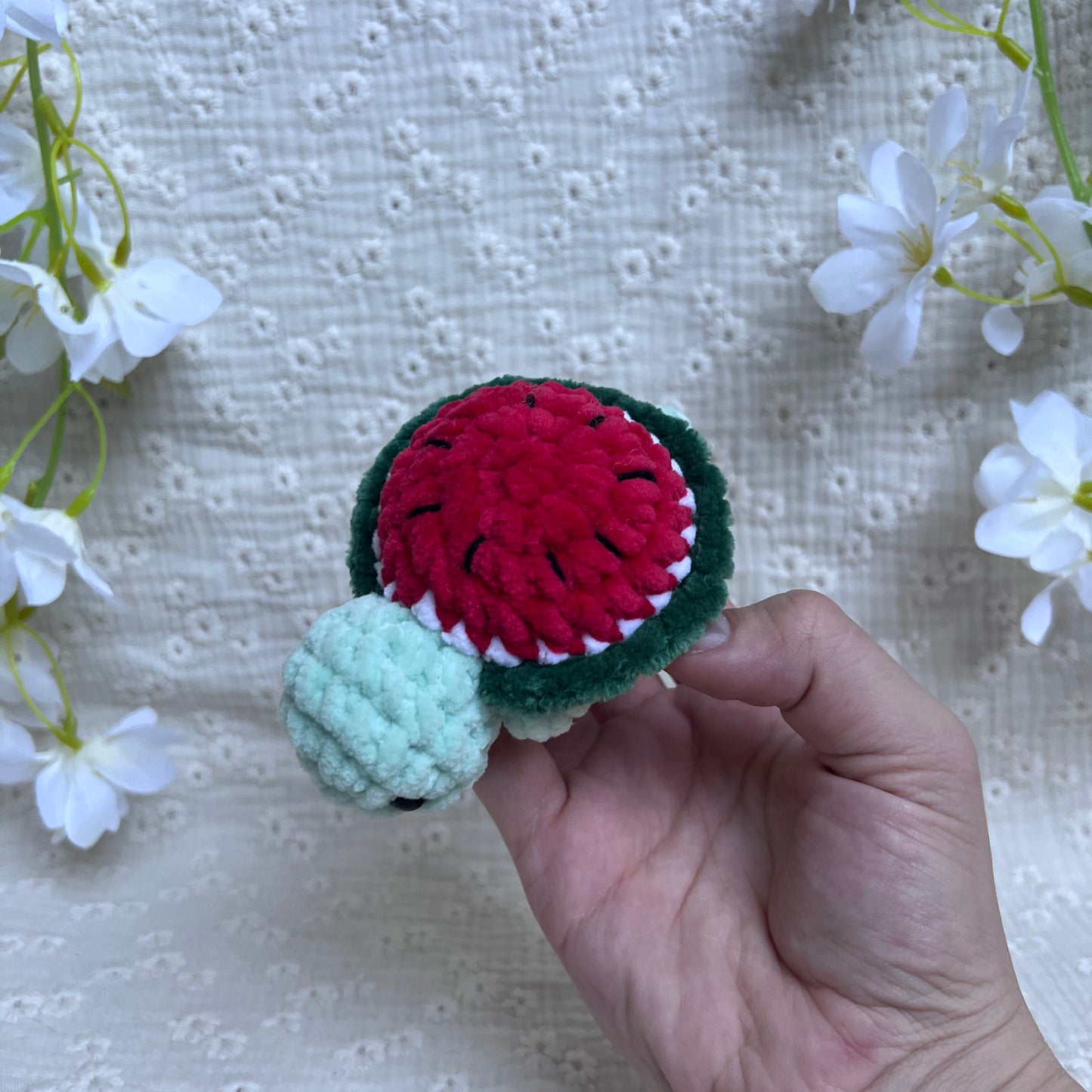 Peluche tortue fruit pastèque rouge et verte