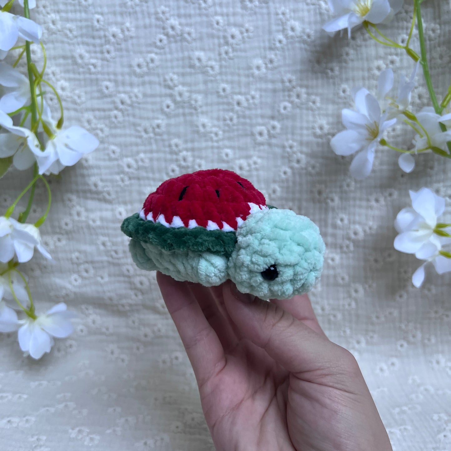 Peluche tortue fruit pastèque rouge et verte