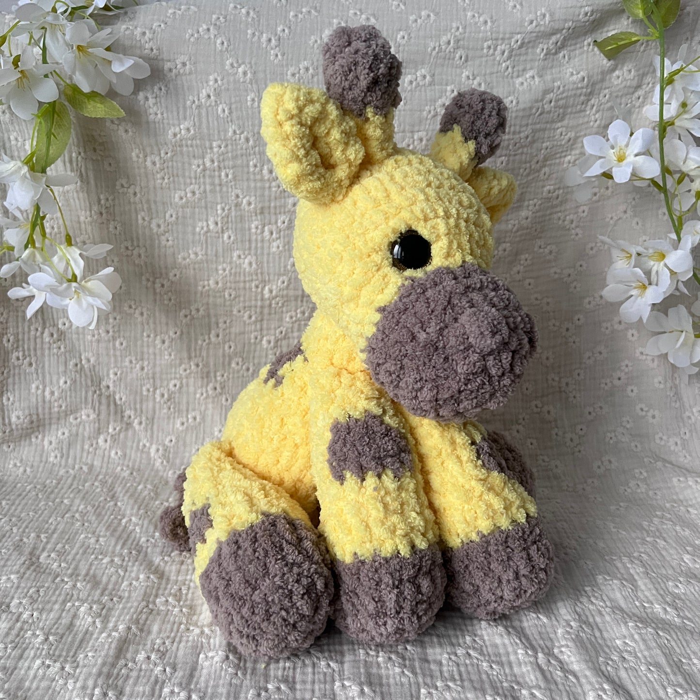 Doudou girafe géante au crochet toute douce et toute fluffly