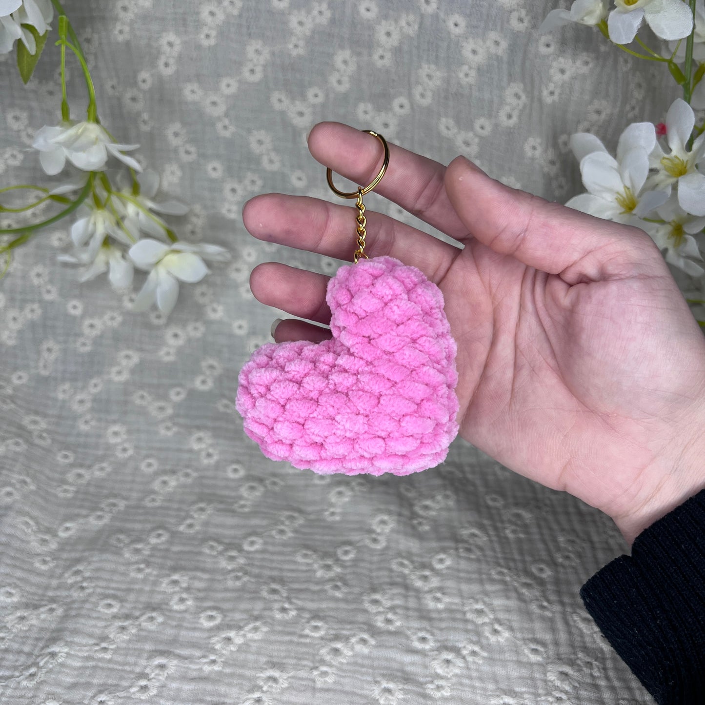 Porte-clés coeur rose en crochet